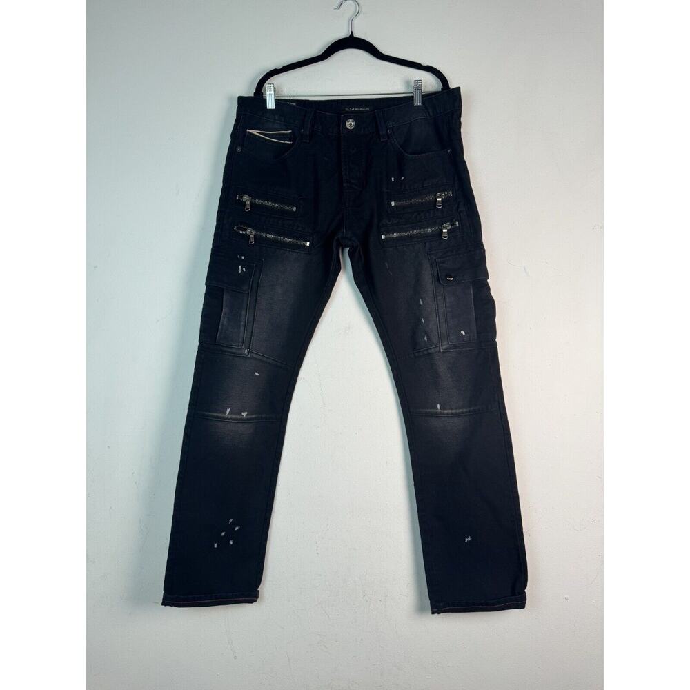 Cult Of Individuality Greaser Cargo Jeans Distressed Black Sz 36x34 Denim Men’s
